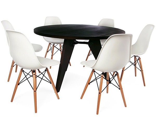 Eß-Tisch Prouvé Rund mit 6 Stühlen